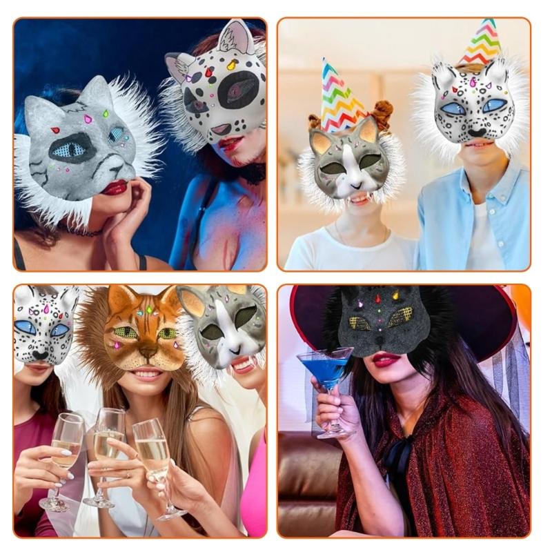 Therian Masken Set Felle, Augennetz, Filzbogen DIY Füchse Katzen Maske zum Bemalen Pelzige Tiermaske Ausrüstung für Halloween Cosplay