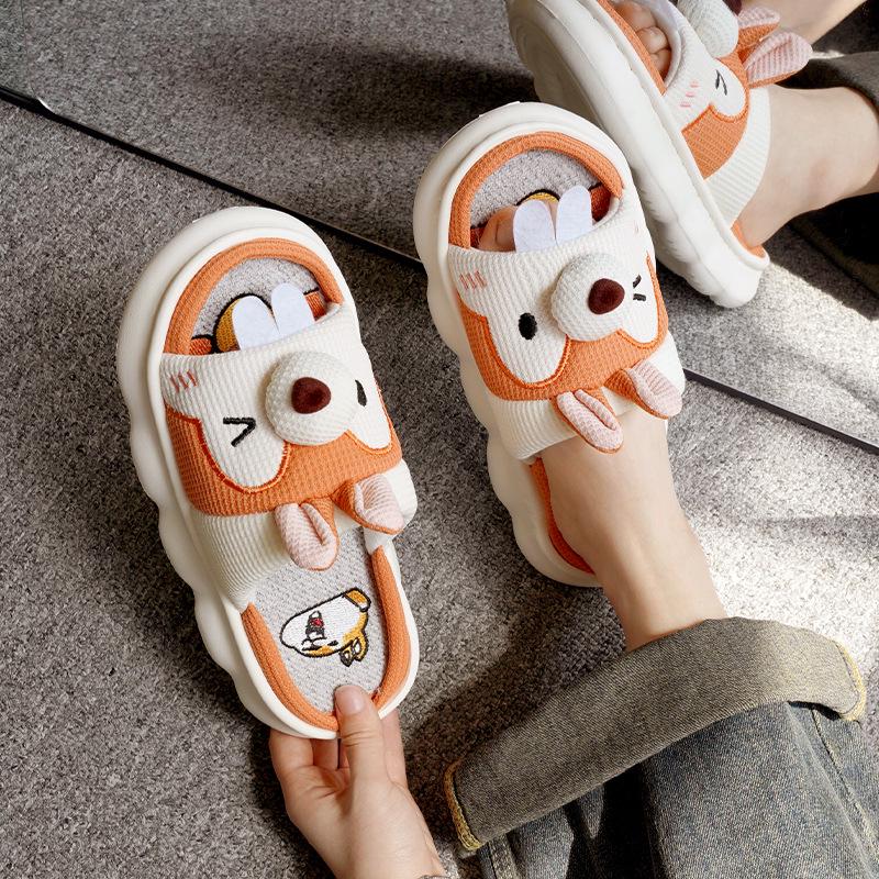 Women's and Men's Cute Silent Indoor Non-slip Cotton Linen Slippers: Four-Season Sweat-absorbent Comfort