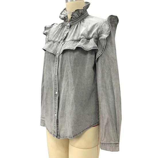 Dámská jednořadová halenka s límečkem typu "panenka", pohodlná, podzimní jarní módní halenka, dámské oblečení