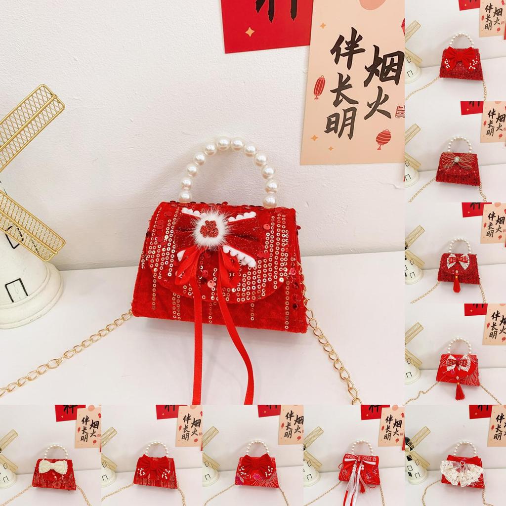 Childrens Elegant Artificial Pearl Handbag With Sequin Bow For School And Parties