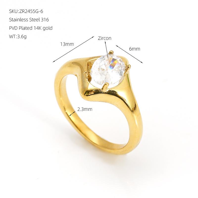European and American style stainless steel ring with cubic zirconia14k Light luxury fashion versatile ring jewelry