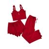 Beliebtes Damen-Spitzen-Pyjama-Set: Dreiteiler mit Shorts, langer Hose und Camisole – Sexy Homewear