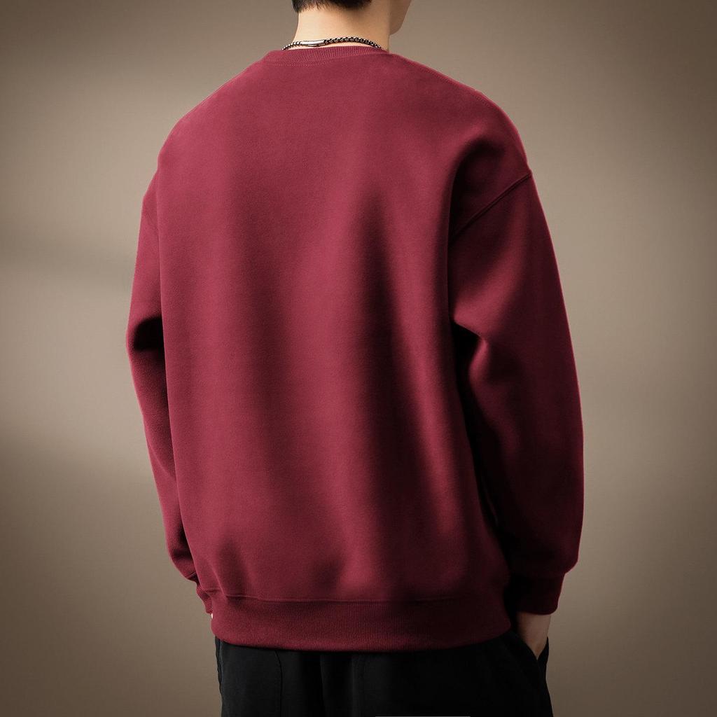 Men's Trendy Embroidered Round Neck Hoodie - Casual Loose Fit Winter Top