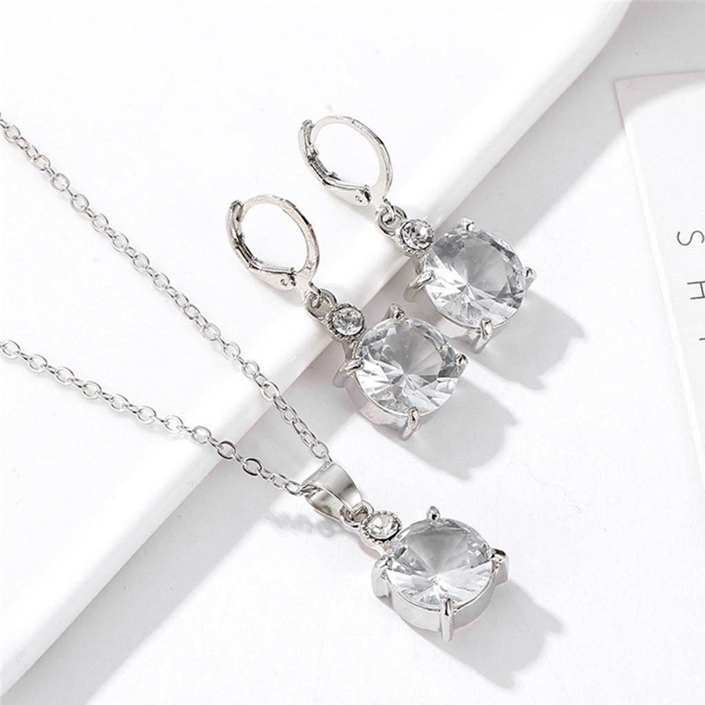 Zircon Crystal Earring Necklace Set Of Modern Style Brewer Round