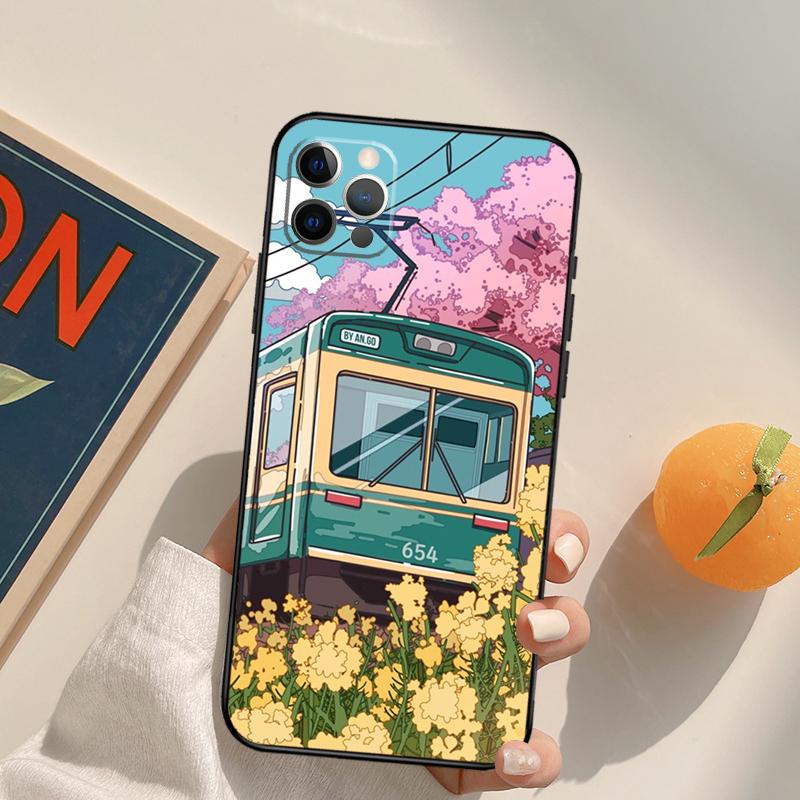 Tokyo Sakura cherry blossom landscape Funda Case For iPhone 16 15 14 Pro Max 11 12 13 Pro Max Mini XR 16 15 Plus 16e Phone Cover