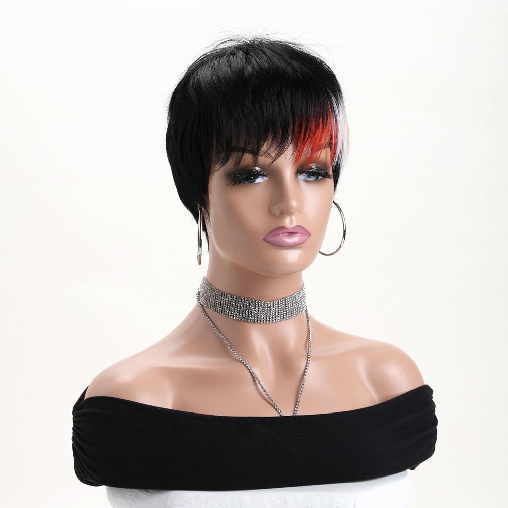 European and American Style Women’s Short Straight Synthetic Wig Fashion Multicolor Hairpiece with Side Bangs