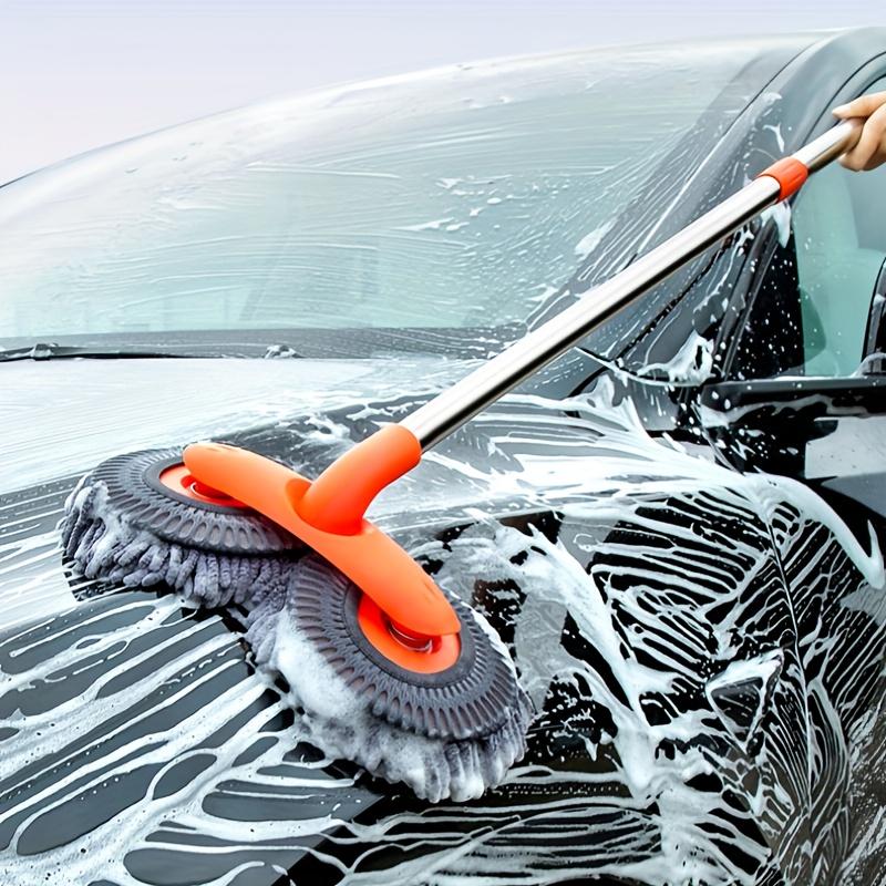 Rotating Car Wash Mop | Extendable Dual-Head Chenille Cleaning Tool with Soft Scratching Brushes for Auto Detailing & Waterless Car Cleaning