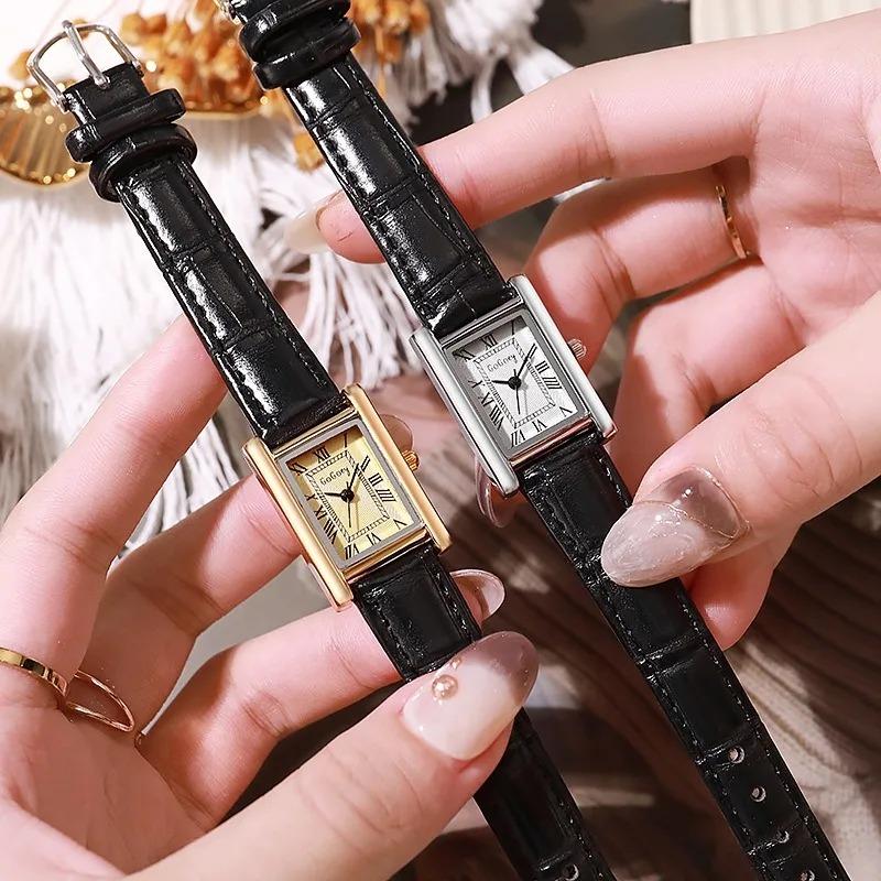 Fashion Elegant Design Rectangle Roma Dial Leather Quartz Watches Movement Business Dress Ladies Watch New Relogio Feminino