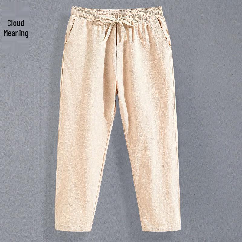 Men's Lightweight Linen Blend 9-Point Casual Trousers - Loose, Straight-Fit Summer Pants for Youth.