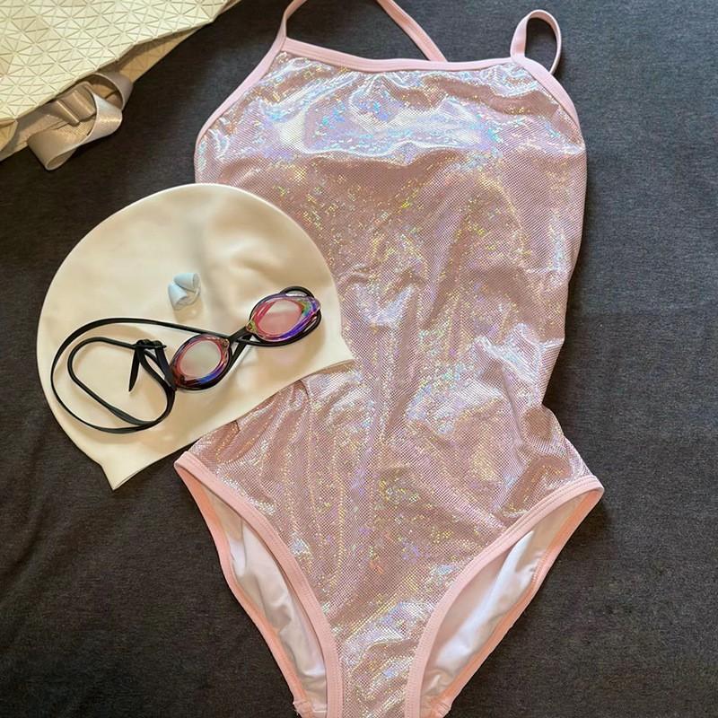 Womens Solid Color One-Piece Swimsuit With Back Cutout Built-in Pad No Underwire Slim Fit Pool Training Hot