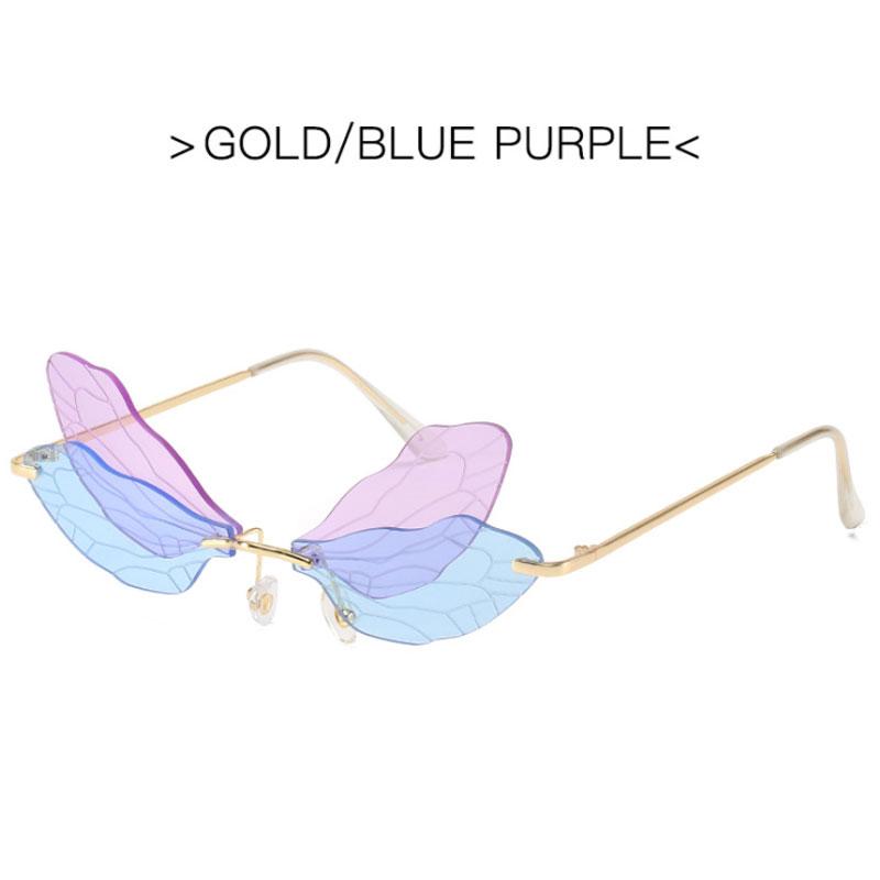 Vintage Dragonfly Wings Sunglasses Fashion Rimless Women Clear Lens Eyewear Men Pink Sun Glasses Uv400 Eyewear Female