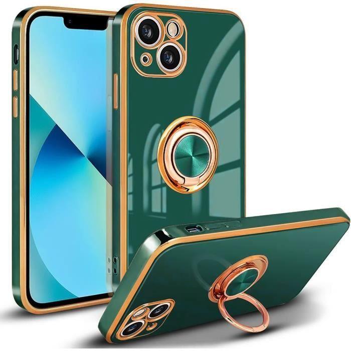 Coque de protection - E.F.CONNECTION - pour iPhone 13 - Vert Nuit - Bordure Or - TPU Anti-Rayure