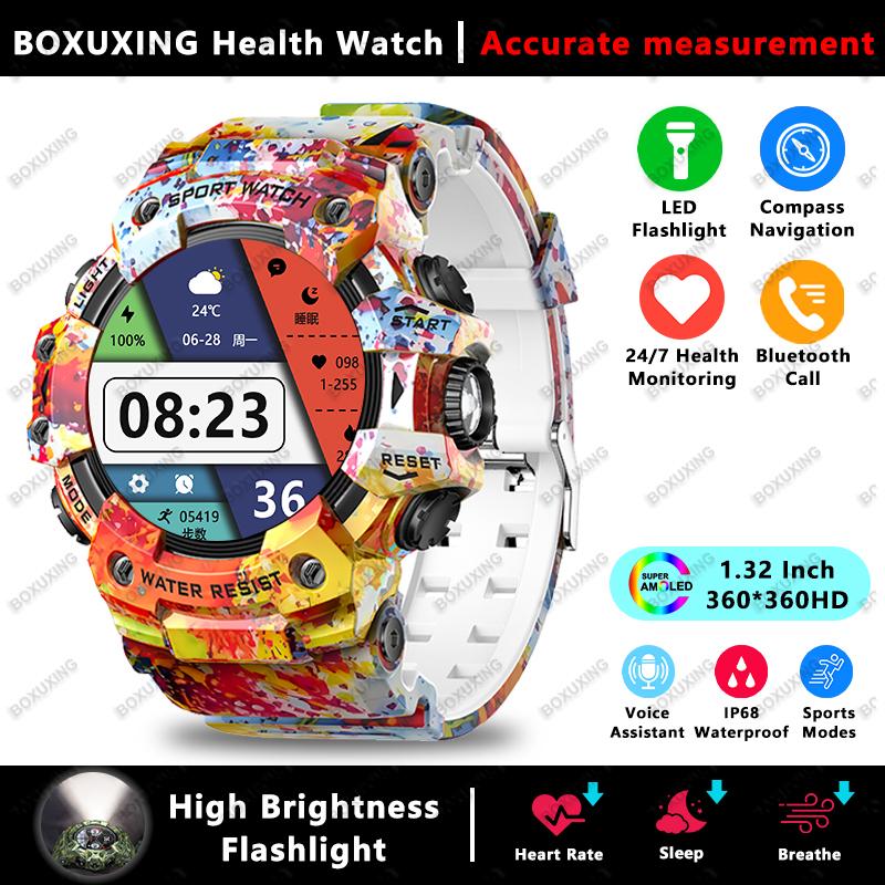 New Military Outdoor Smart Watch Men Compass Heart Rate BT Call LED Flashlight IP68 Waterproof Smartwatches For IOS Android