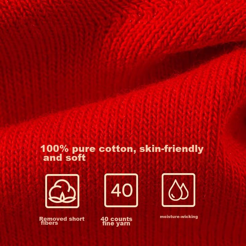 Langsha Zodiac Year, Red Socks for Men, Pure Cotton, Antibacterial, Wedding Celebration, Chinese New Year, Bright Red Mid-Calf Men's Socks