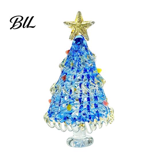 Elegant Glass Tree Table Centerpiece Hand Blown Christmas Figurine, Mini Tabletop Festive Home Accents Xmas Ornament, Handmade Desktop Holiday