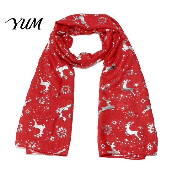 Elegant Hot Stamping Scarf Christmas Theme for Women, Glitter Sparkly Foil Reindeer Soft Polyester Neck Print Scarves, Lightweight Shawl Wrap