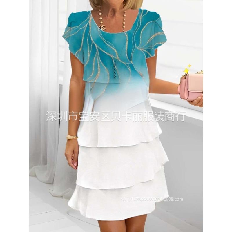 HNXC Abiti casual con scollo a V e maniche corte, estate e primavera, da donna