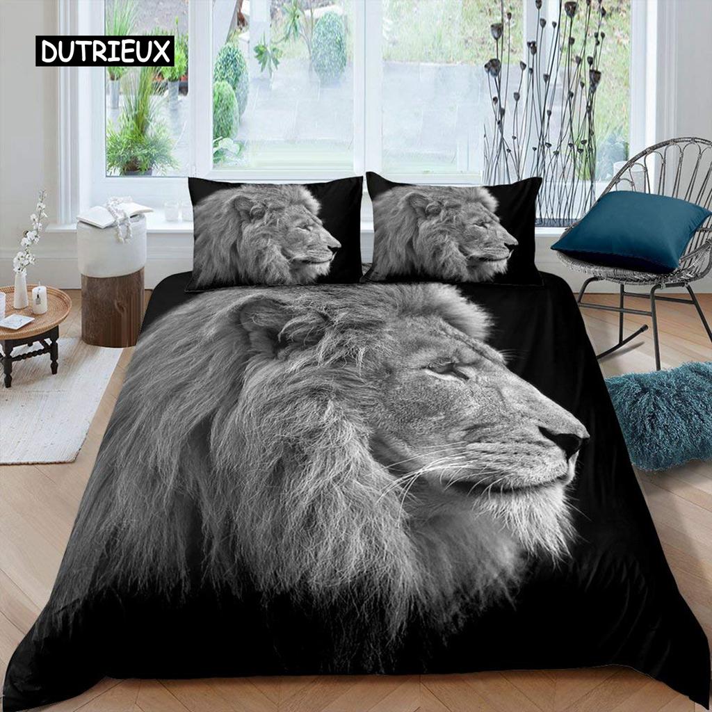 Black Lion Duvet Cover Bed Sheet Pillow Three-Piece Bedding Set