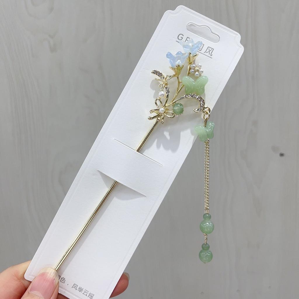 Fairy Flower Tassel Hairpin For Women Handmade Oil Dripping Floral Hair Stick Jewelry Metal Hair Accessories Girls Hair Pin 1pc