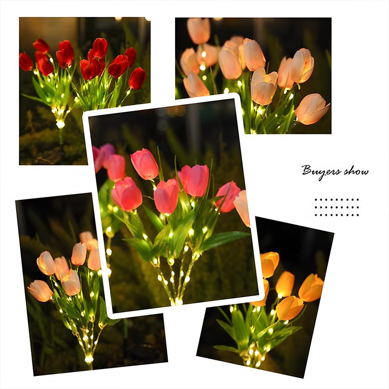 Solar Lights Outdoor Garden Decorative Solar Garden Lights with 7 Tulip Flowers Waterproof for Patio Yard Fence Lawn Pathway