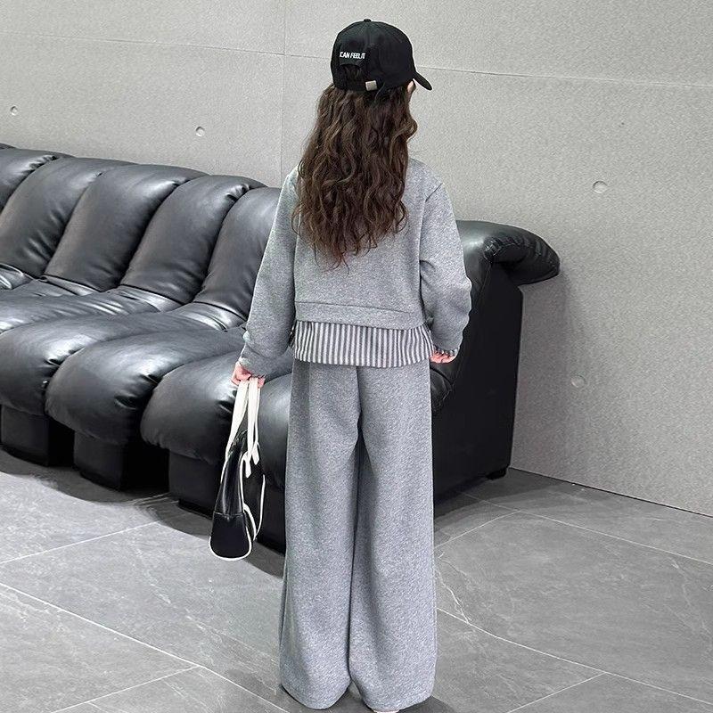 Mädchen Frühling und Herbst Unregelmäßiges T-Shirt Hose Zweiteiliger Anzug, Große Kinder Koreanischer Stil Modischer Lässiger Anzug