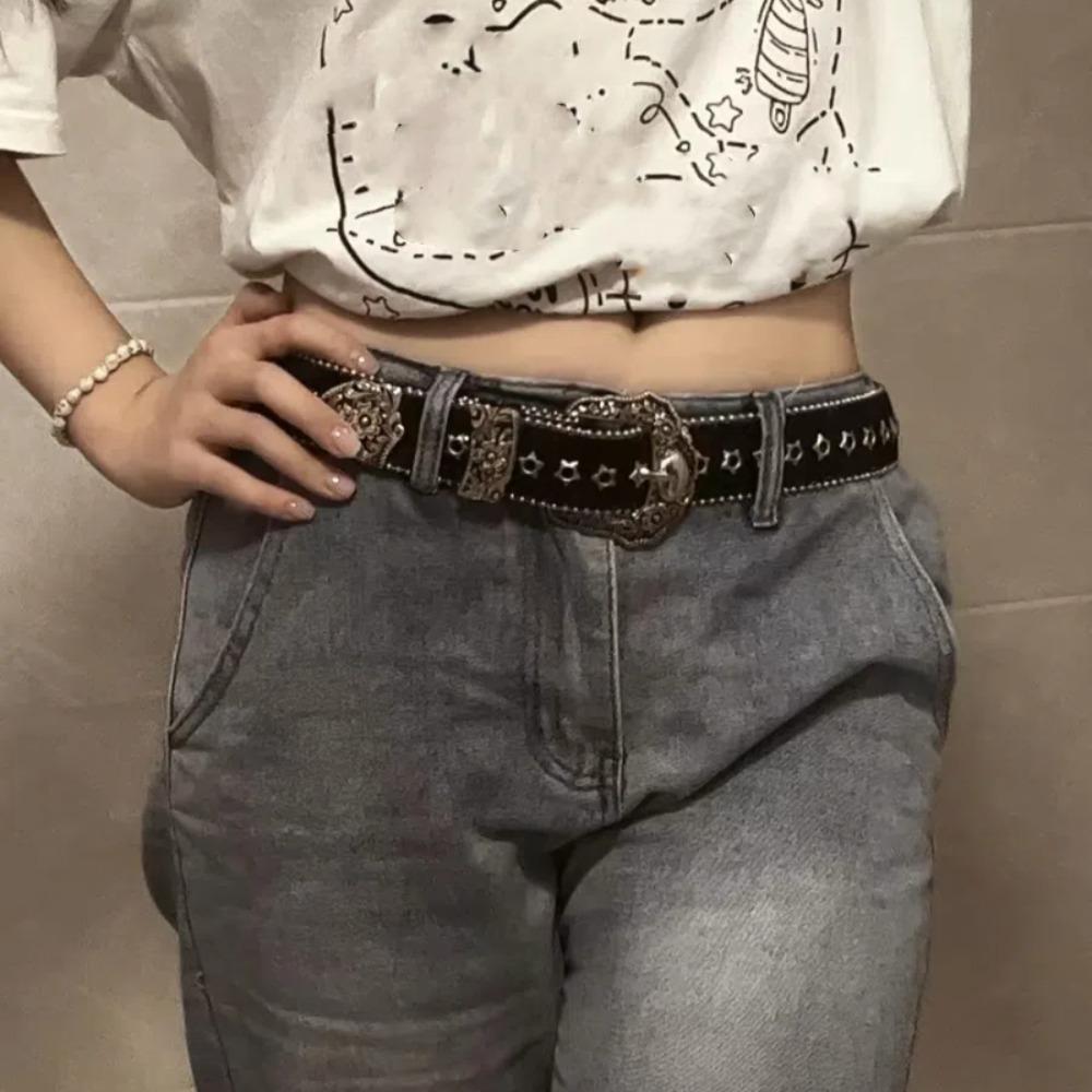 Harajuku Strass-Hüftband Metallstern-Schnalle Jeans-Bund Mode Retro Y2k Gürtel Damen