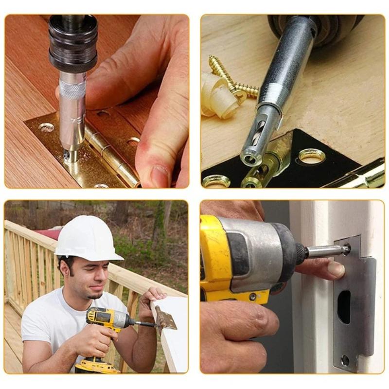 Woodworking hinge puncher drill repair tool, hexagonal handle door and window hinge woodworking positioning reamer drill set
