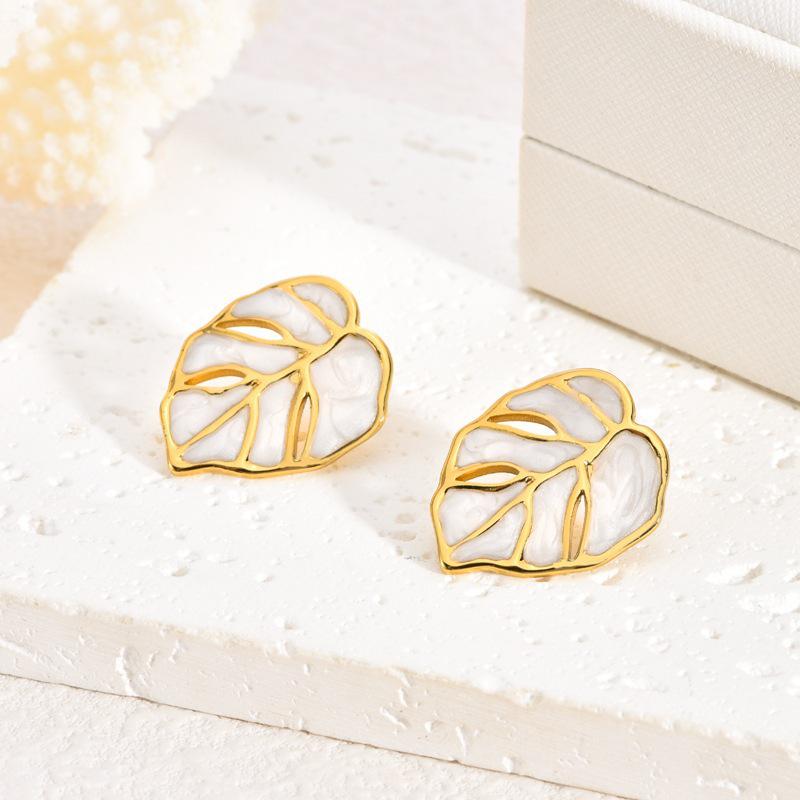 French Enamel Drip Oil Earrings: Stainless Steel, Irregular, Titanium Women's Luxury