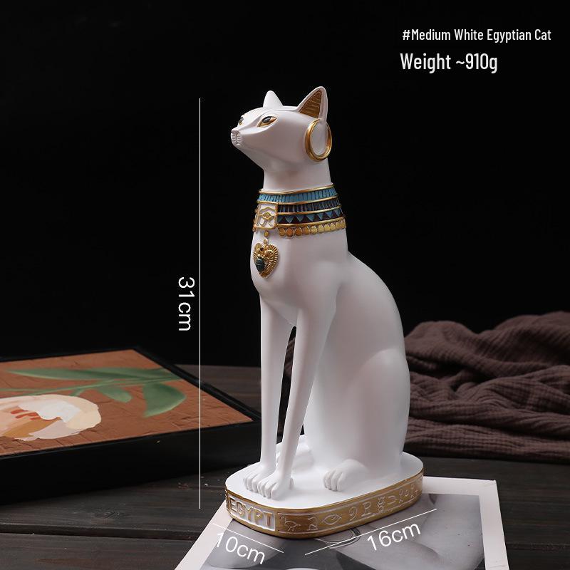 Nordic White Egyptian Cat Resin Ornament for Home or TV Cabinet Decor