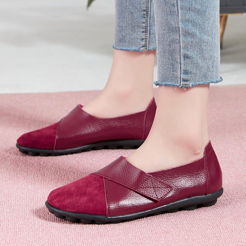 Mocasines de piel de vaca para mujer de talla grande con velcro mágico para otoño e invierno