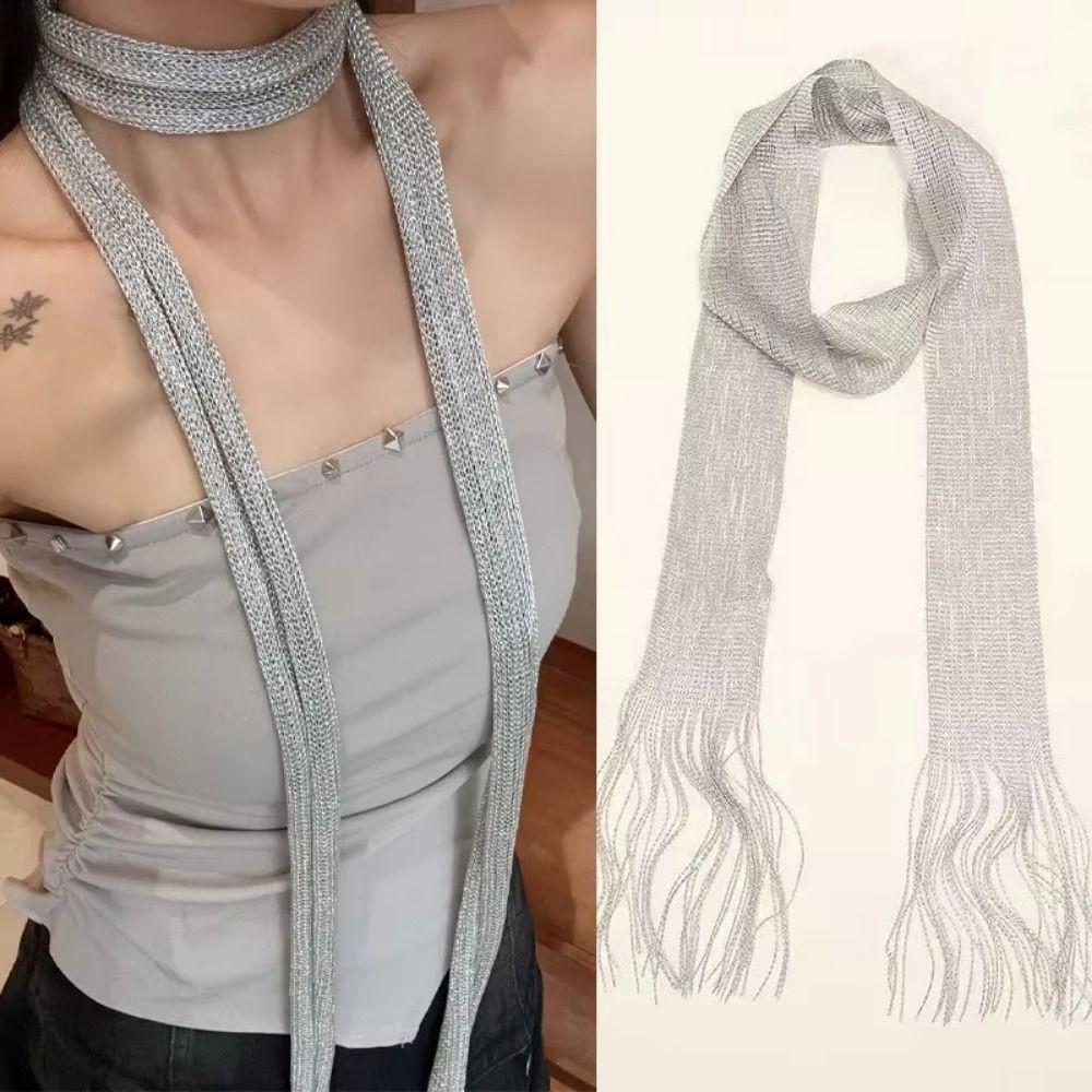 Fashion Long Tassel Scarf Long Strip Thin Ribbon Scarf Multi-purpose Neckwear Scarf Vacation