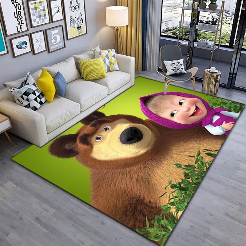 Russian animation Masha and the Bear Fairy Tale Cartoon Carpet Soft Home Living Room Bedroom Door Mat Outdoor Picnic Ground Mat rug T5