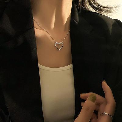 Hollow Love Necklace: Cold Style Sweater Chain with Light Luxury Niche Design, Simple Snake Bone Clavicle Chain for Women