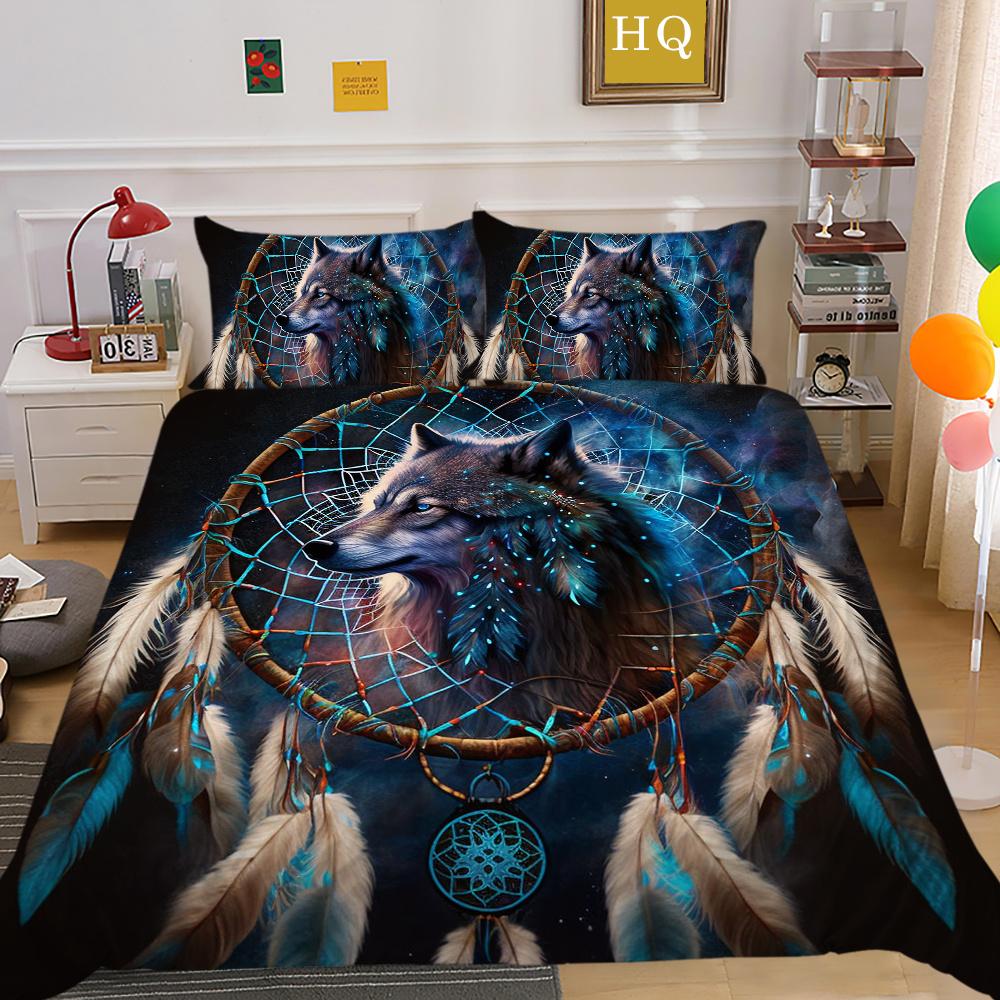 Bettbezüge, Wolf-Druck, King-Size-Mikrofaser-Bettwäsche-Set, Bezug für Mann, weich, hochwertige Heimtextilien