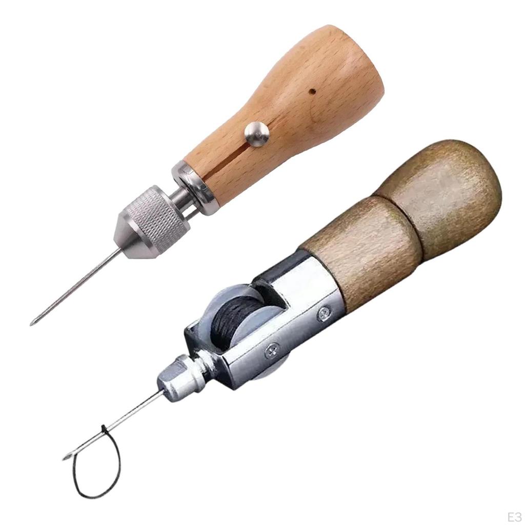 Leather Sewing Awl Comfortable Grip Multipurpose Wood Handle Stitching Supplies for DIY