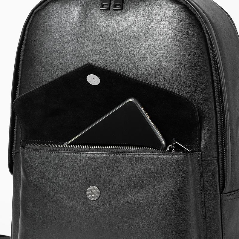 Genuine Leather Men's Trend Solid Color Business Backpack Top Layer Cowhide Large Capacity Computer Bag