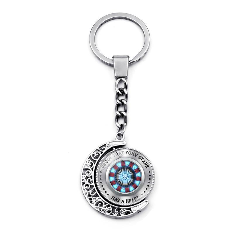 Marvel Superhero Iron Man Energy Reactor Keychain Double-sided Rotating Moon Pendant