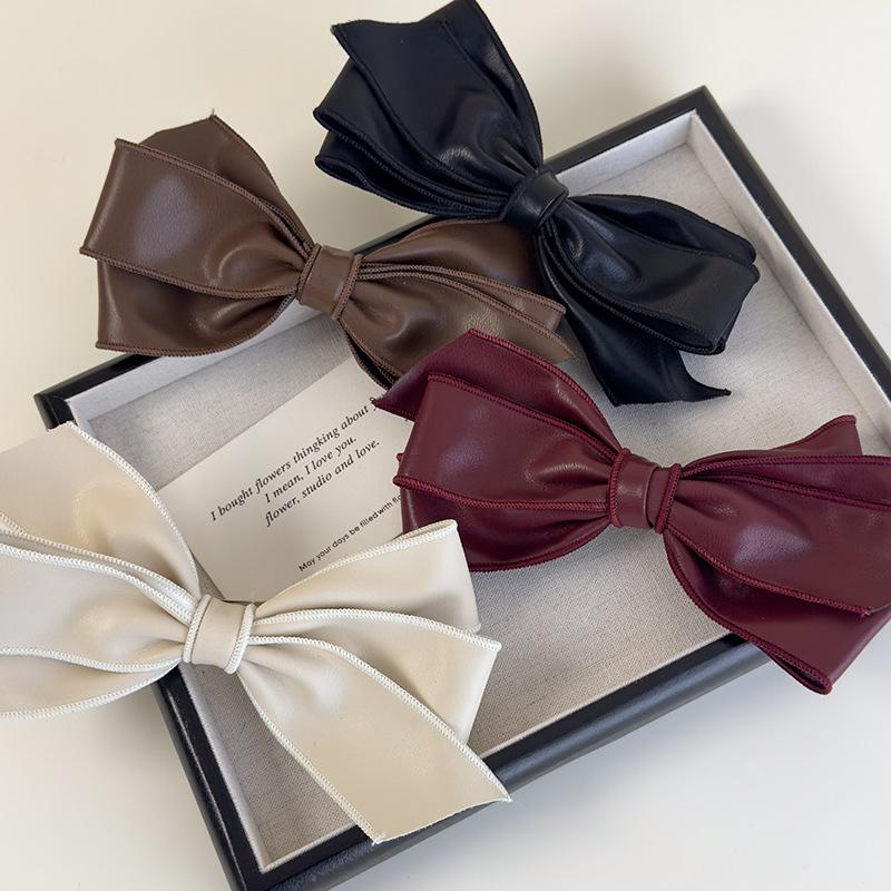 Synthetic Leather Bow Barrettes Women Elegant Ponytail Clip Hairpins Girls Bowknot Hair Clips Fashion Hair Accessories Headwear