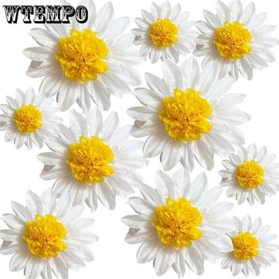 8pcs Daisy Tissue Paper Pom Poms Party Decorations White Yellow Flowers Wall Hanging Birthday Bridal Baby Shower Wedding Classroom Décor