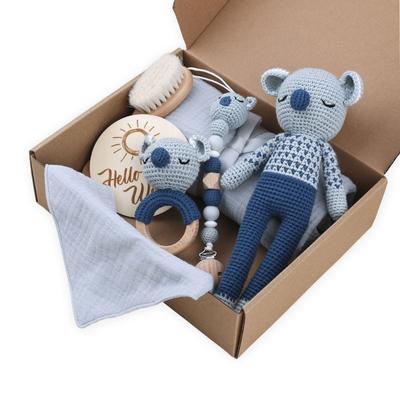 Newborn Montessori Educational Toy Set Baby Blanket Bibs Hair Brush Teether Toy Hello-World Wood Plate for Girls Boys