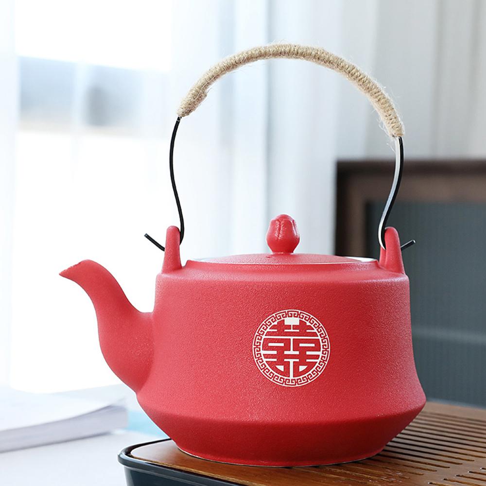 Blue Ceramic Teapot, Large capacity cooling water kettle, Brewing tea pot with tea strainer, Restaurant handle style tea kettle