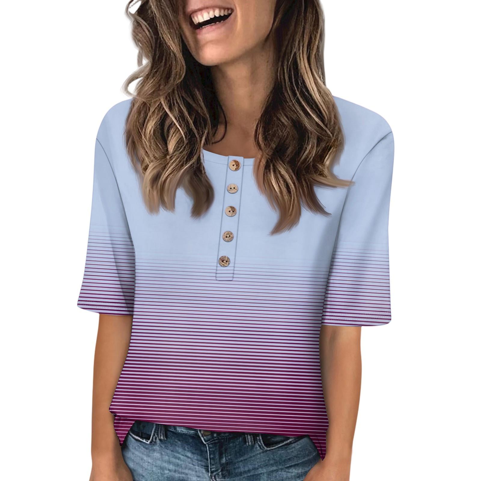 

Жіноча модна блузка з принтом, круглим вирізом, ґудзиками та рукавом три чверті XXL