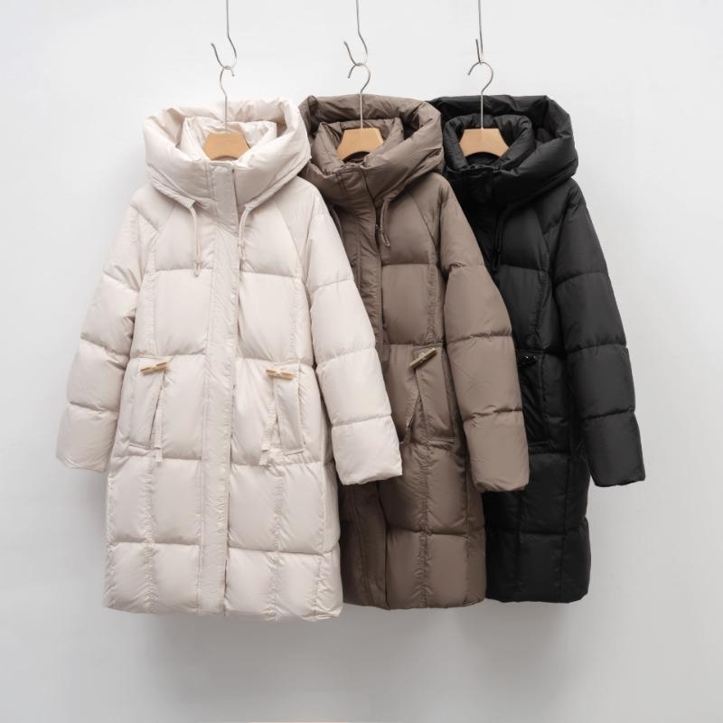 Pinghu Down Jacket Women's Medium and Long Winter New Fashion Bread Jacket Thickened Warm White Duck Down Jacket
