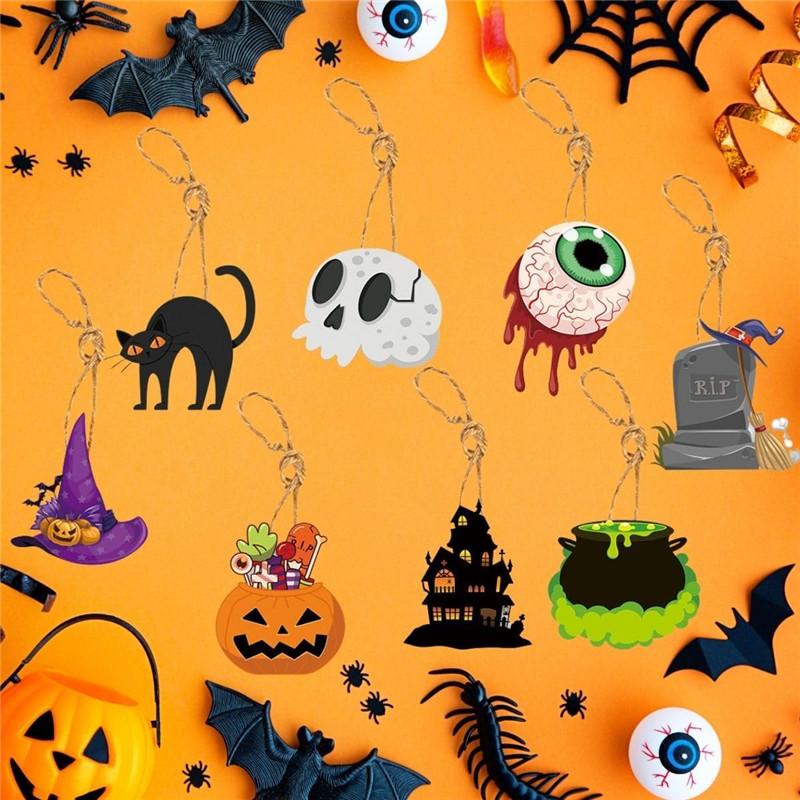 16 Pieces Halloween Hanging Decorations for Tree Gnome/Pumpkin/Skull/Cat Shape Indoor Outdoor Ornament with Rope for Party Holiday