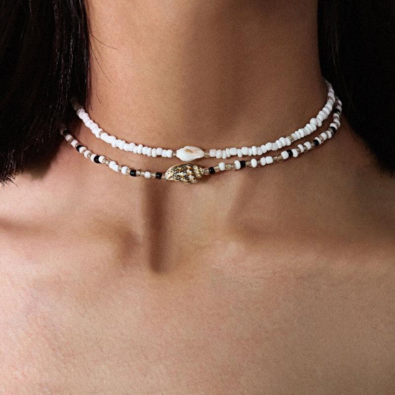 2-teiliges verstellbares Perlenhalsband und Muschelketten-Set für den Sommerstrand