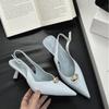 Fashion SUOJIALUN 2025 Summer New Brand Women Sandal Shoes Fashion Pointed Toe Shallow Slip On Ladies Elegant Slingback Shoes Pumps