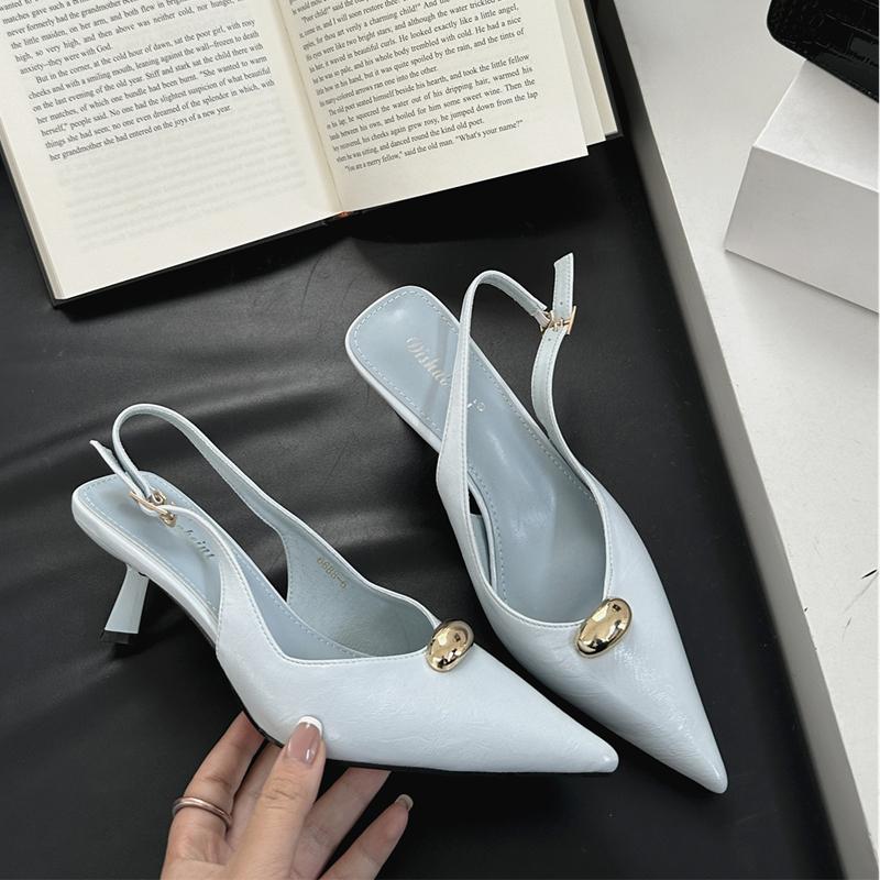 Fashion SUOJIALUN 2025 Summer New Brand Women Sandal Shoes Fashion Pointed Toe Shallow Slip On Ladies Elegant Slingback Shoes Pumps
