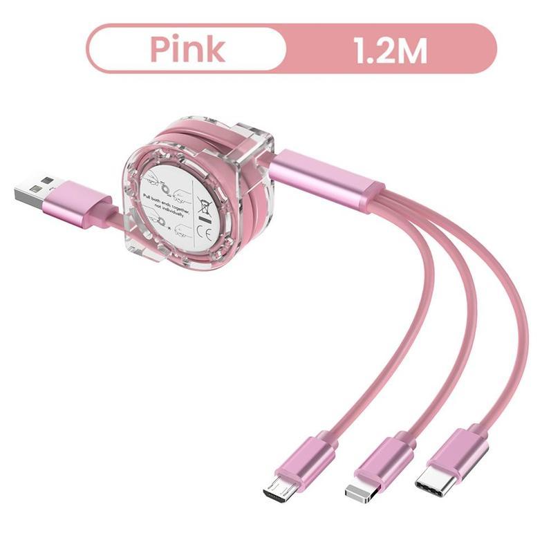 3 In 1 USB Charge Cable for iPhone & Micro USB & USB C Cable Retractable Portable Charging Cable For Iphone
