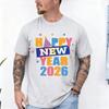 Happy New Year Colorful 2026 with Stars Adult TShirt Crew Neck Short Sleeve Cotton Top All Seasons Casual Fashion Comfortable