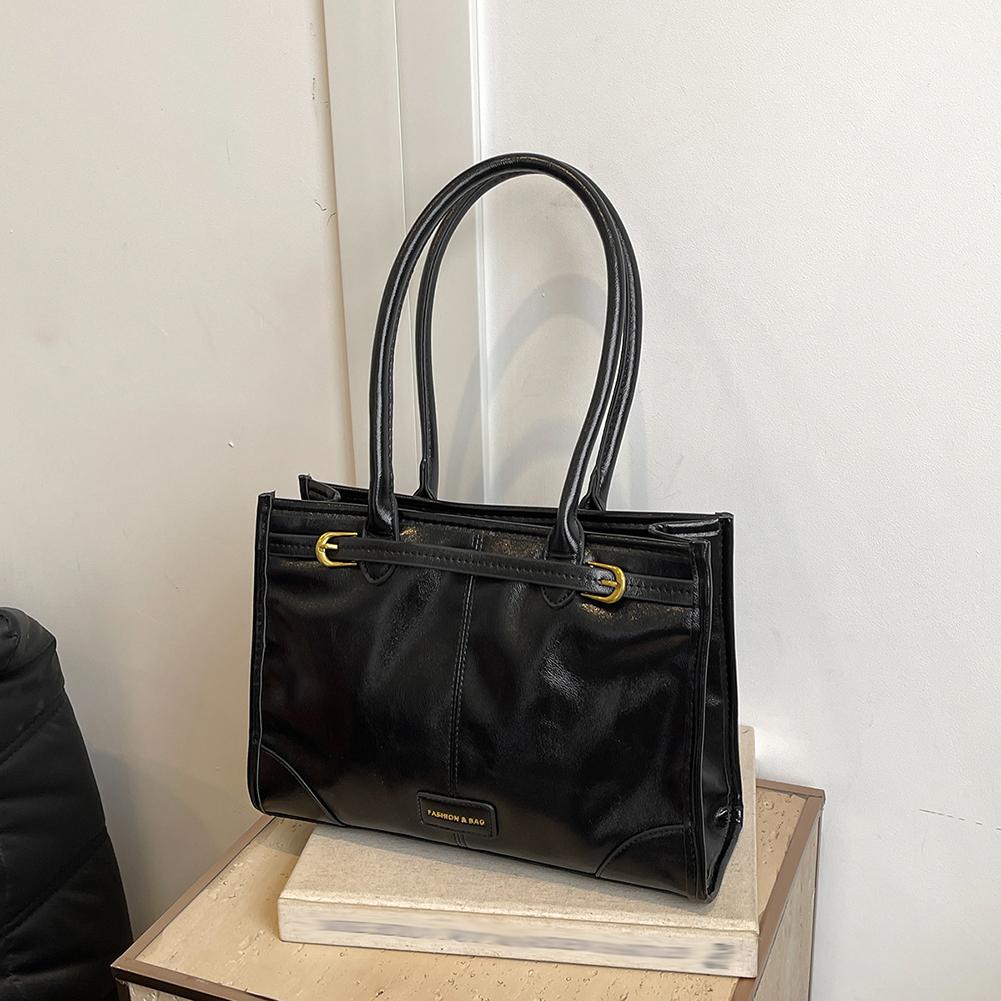 

Women PU Shoulder Bag Fashion Carrying Bag Vintage Stylish Single Shoulder Bag Zipper Closure Slouchy Tote Bag Simple Work Bag чорний